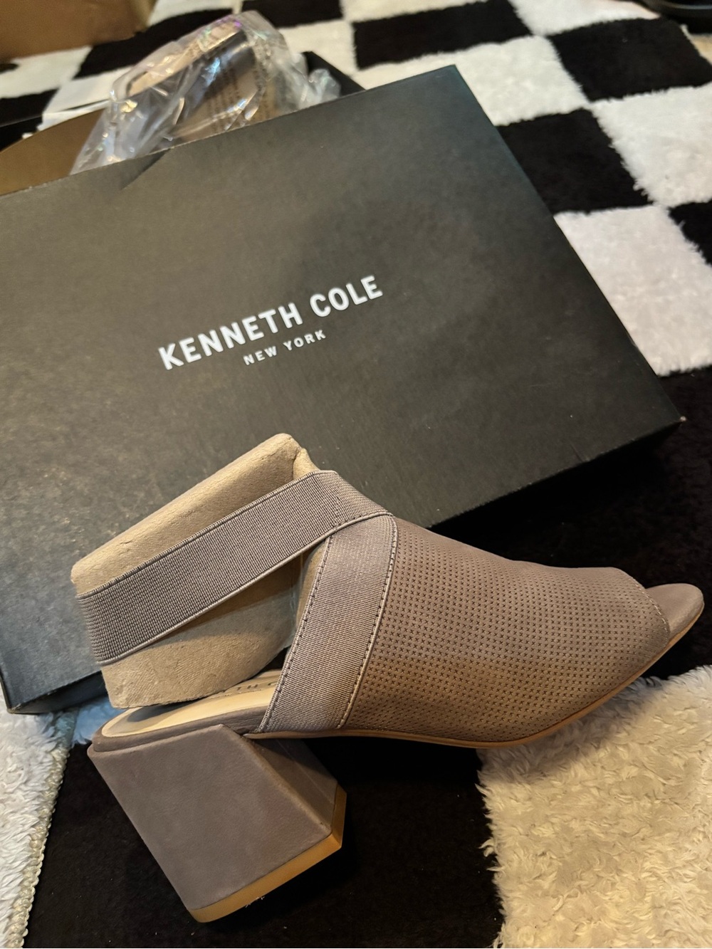 Kenneth Cole Taupe Perforated Peep-Toe Block Heel Sandals
